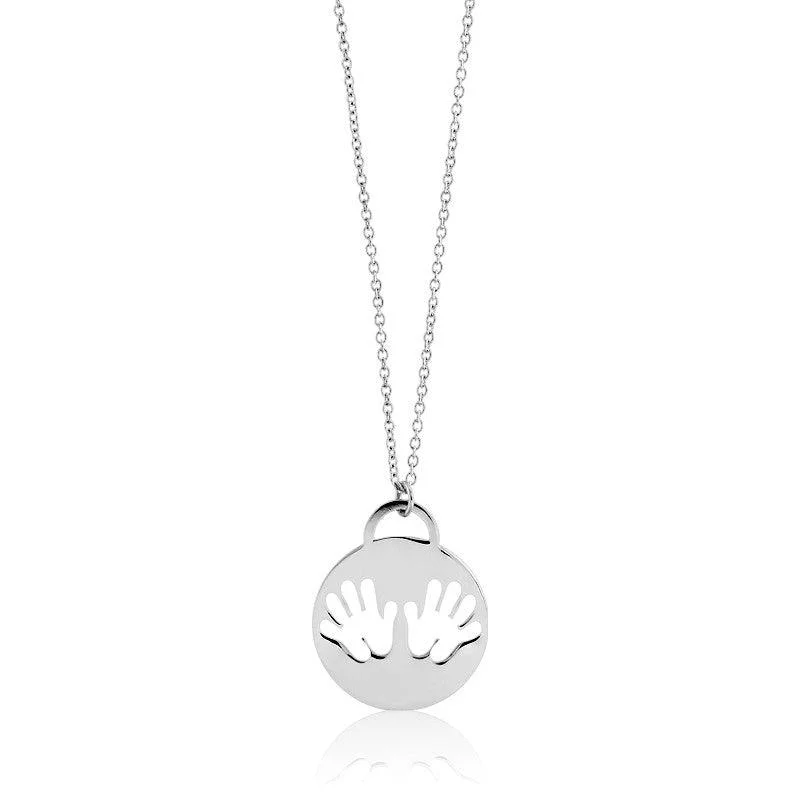 Women's necklaces ethereal-gem-Sterling Silver Shiny Disc with Handprints Necklace