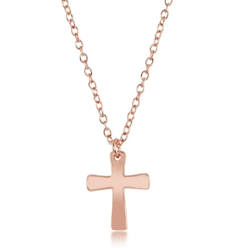 Women's necklaces shimmering-silver-Sterling Silver Rose Gold Plated Cross Design Necklace