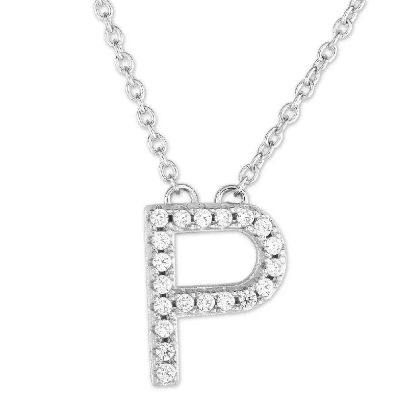 Women's necklaces sculpted-design-Sterling Silver Micro Pave "P" Pendant Necklace