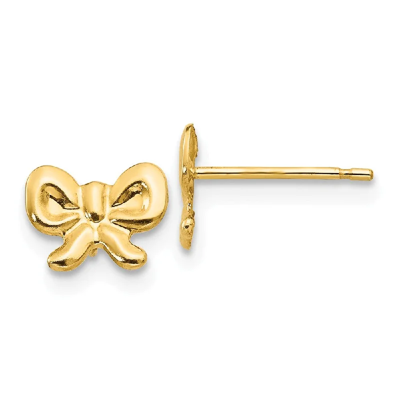 Women's earrings fine-drop-Children's 14k Yellow Gold Small Polished Bow Post Earrings