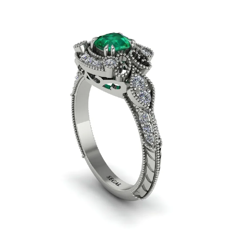 Women's engagement rings airy-radiance-Emerald Vintage Filigree Cushion Cut Engagement Ring - Elaina No. 6