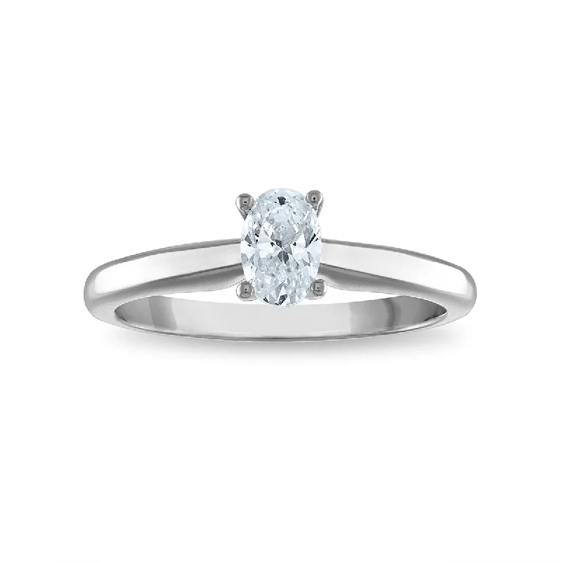 Women's engagement rings dazzling-bezel-Signature Certificate EcoLove 1/2 CTW Oval Diamond Solitaire Engagement Ring in 14KT White Gold