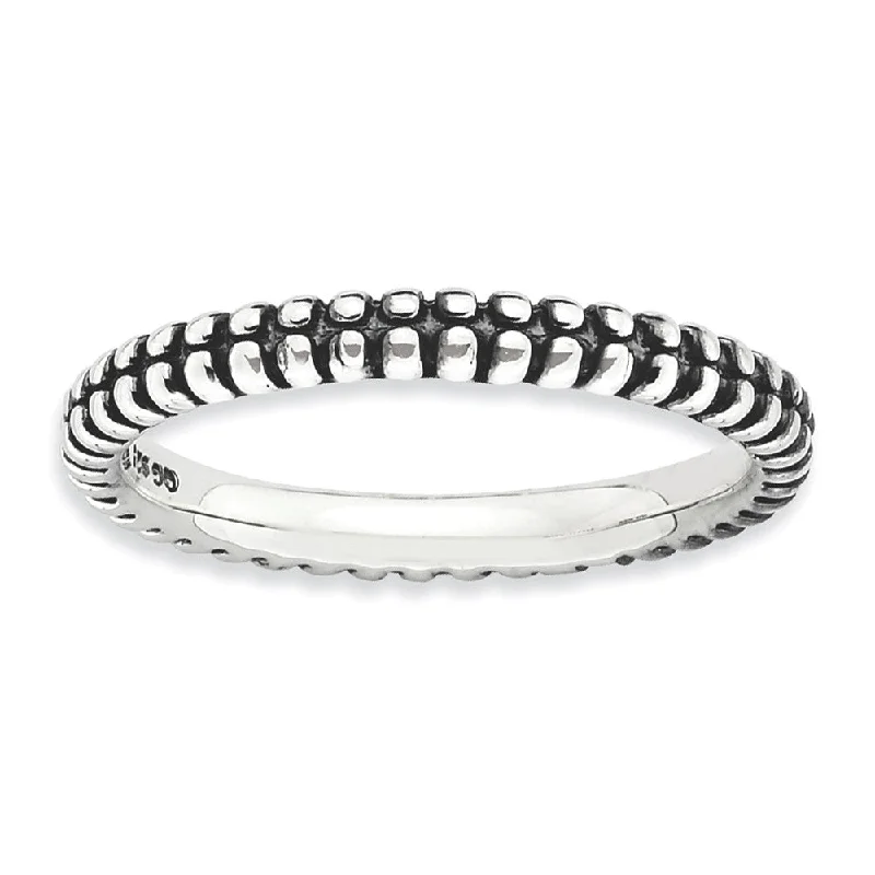 Women's rings sleek-wave-2.5mm Sterling Silver Stackable Antiqued Side Bead Band