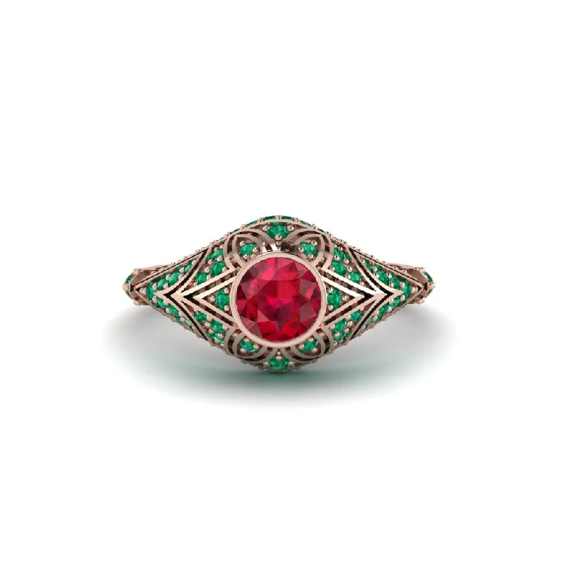 Women's engagement rings radiant-solitaire-Ruby Bezel Vintage Filigree Engagement Ring - Kendall No. 26