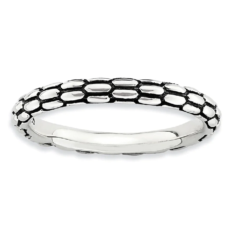 Women's rings coral-stone-2.5mm Sterling Silver Stackable Antiqued Snake Skin Band