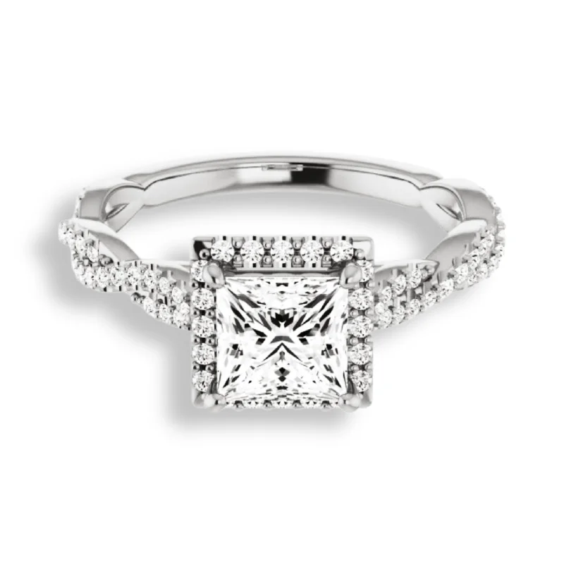 Women's engagement rings daily-radiance-Princess Diamond Halo Engagement Ring With A Twist Band