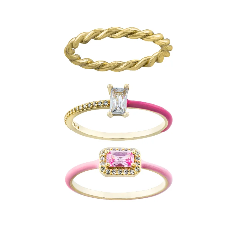 Women's rings luxe-alloy-Pink Waves Stacking Rings (Set or Single)