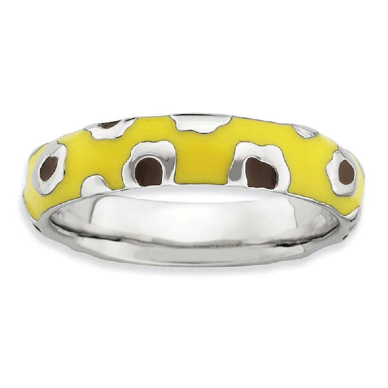 Women's rings angular-luster-4.5mm Silver and Enamel Stackable Animal Yellow Print Band