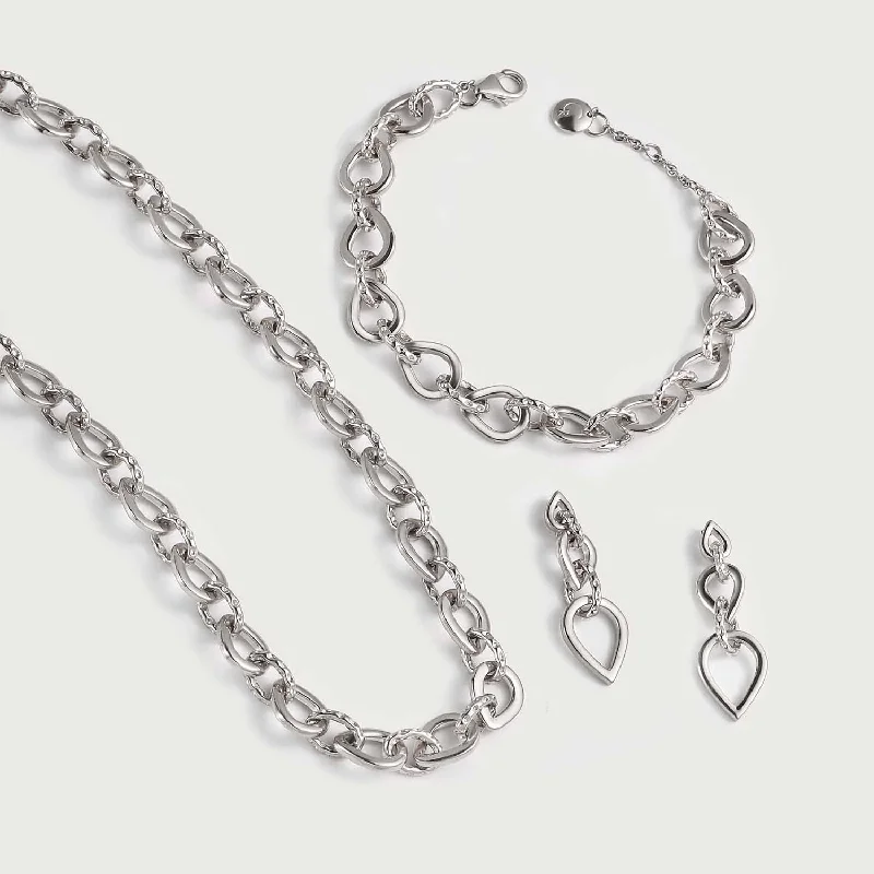 Unisex bracelets sleek-wrap-Love Link Necklace + Love Link Bracelet + Love Link Drop Earrings