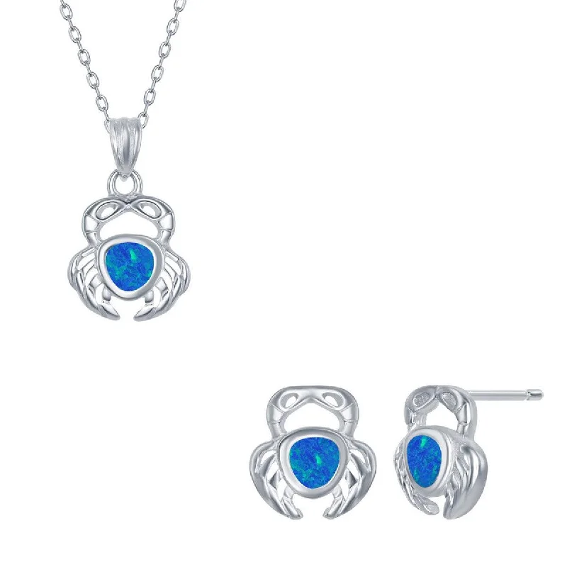 Women's necklaces coral-glow-Opalata Women's Necklace and Earrings Set - Sterling Blue Inlay Opal Crab | SET-568