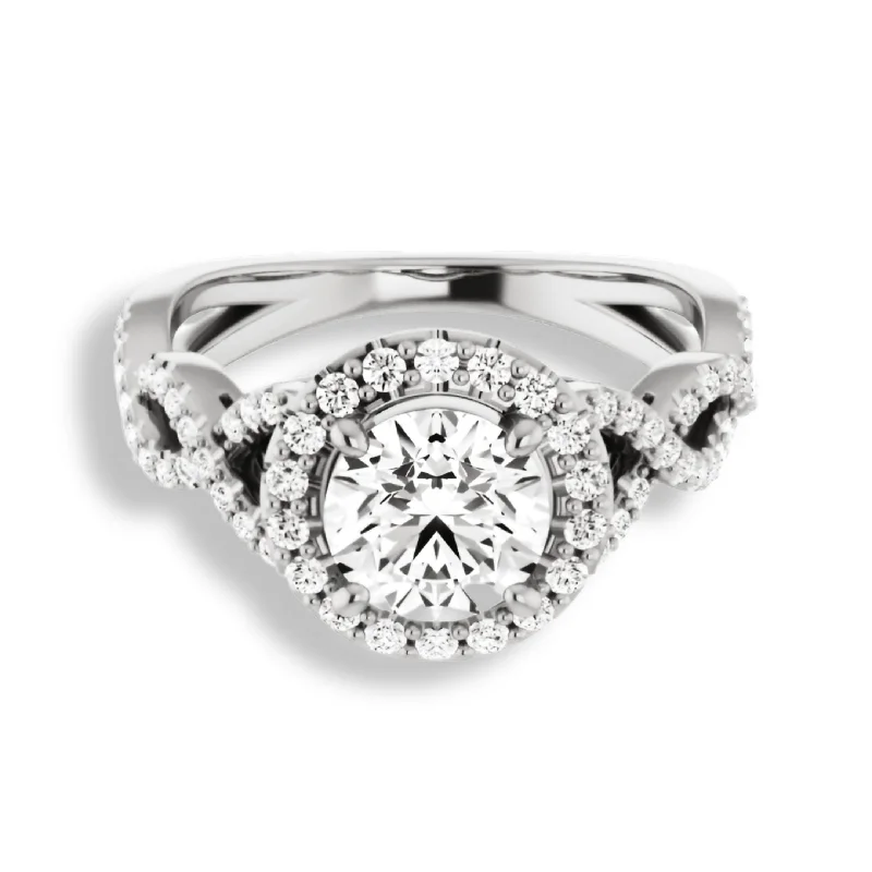 Women's engagement rings sculpted-setting-Round Diamond Halo Engagement Ring With Open Twist Band