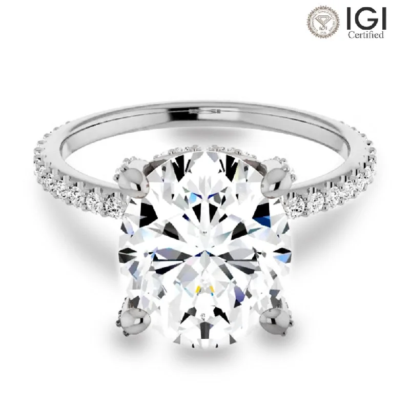 Women's engagement rings glowing-cut-Lab Grown Oval Diamond Engagement Ring With Hidden Halo IGI Certified