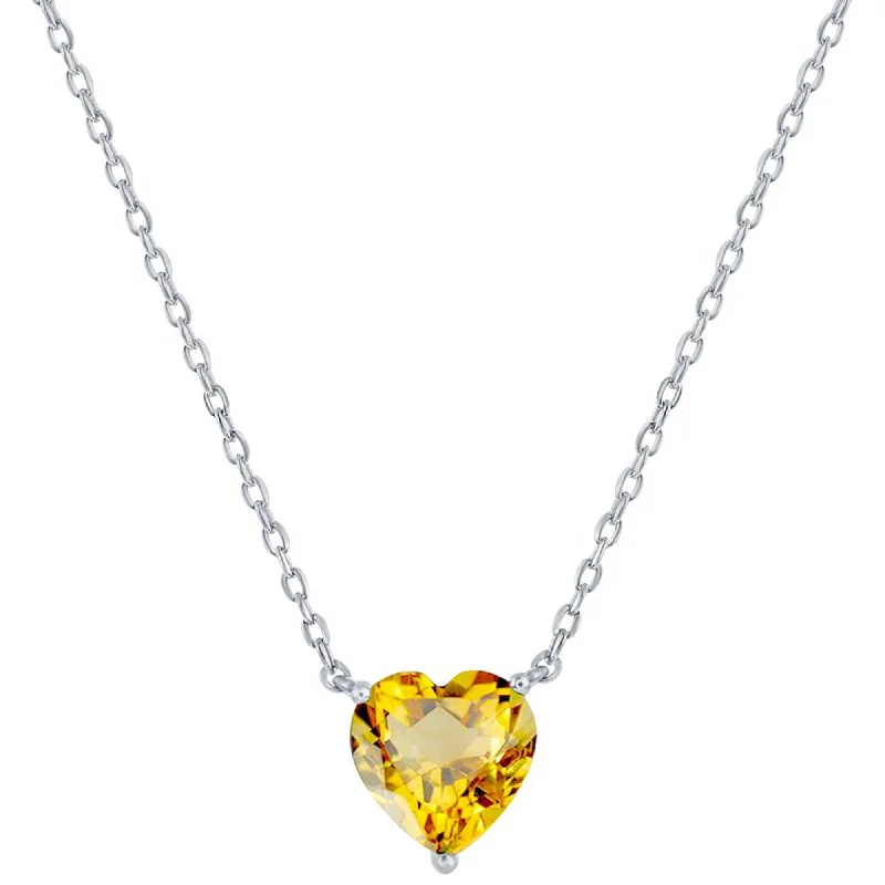 Women's necklaces playful-design-Classic Women's Necklace - Silver 8mm Citrine November Heart Perciosa Crystal | M-7132