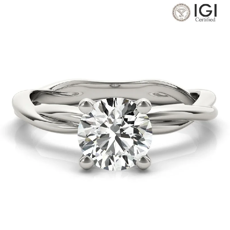 Women's engagement rings pear-cut-Twisted Vine Round Lab Grown Diamond Solitaire Engagement Ring IGI Certified