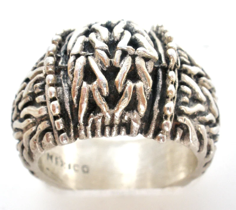 Women's rings rustic-luxe-Wide Mexican Braid Ring Sterling Silver Size 6