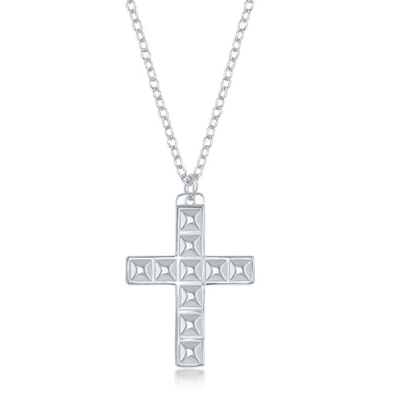 Women's necklaces fine-blush-Sterling Silver Studded Cross Design Necklace