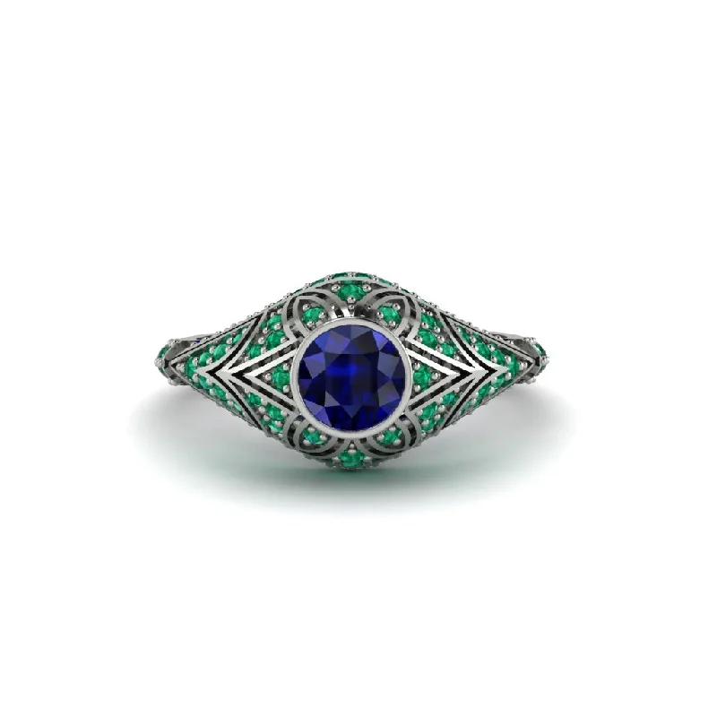 Women's engagement rings airy-radiance-Sapphire Bezel Vintage Filigree Engagement Ring - Kendall No. 30