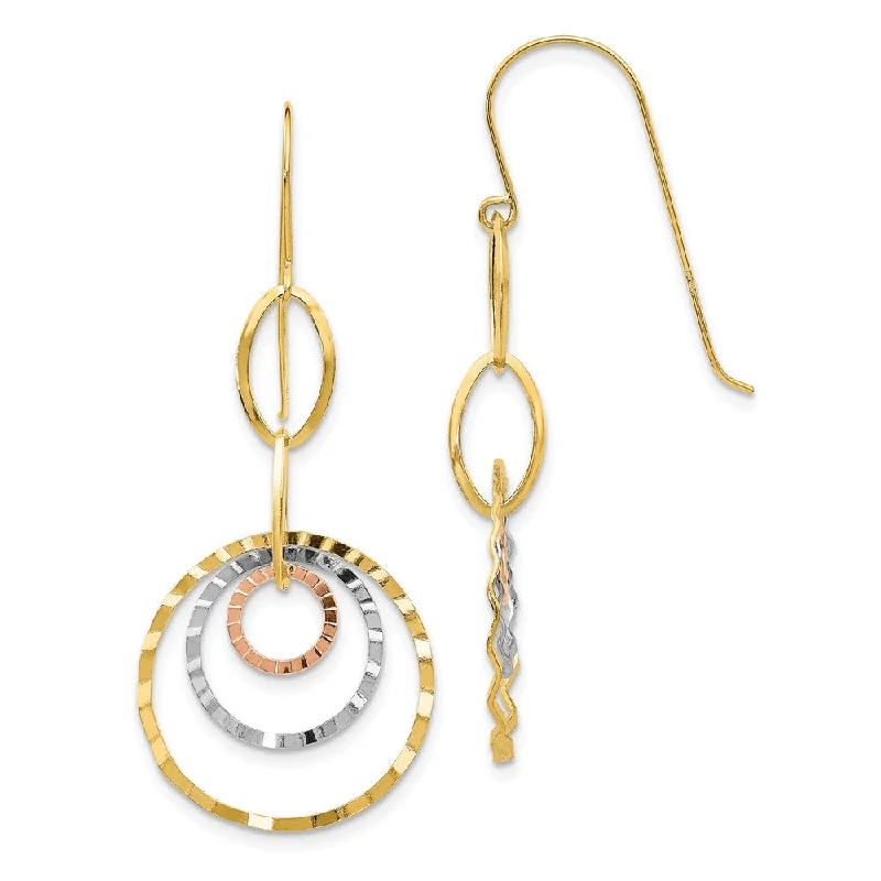 Women's earrings tiny-silver-Tri-color Wavy Circle Dangle Earrings in 14k Gold