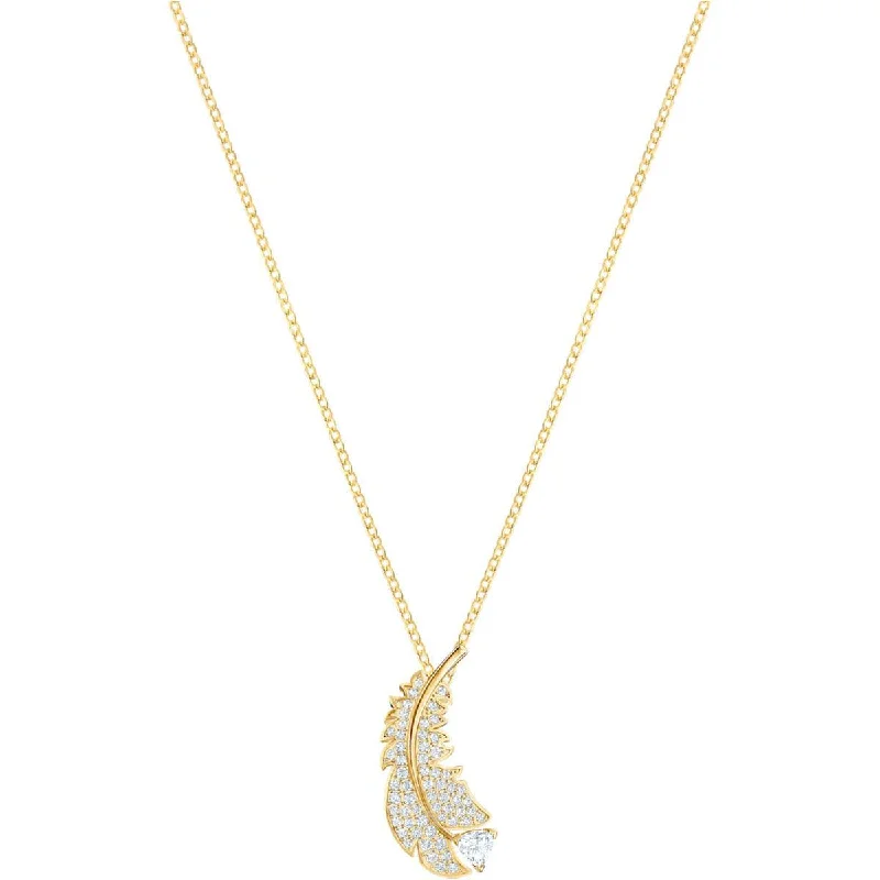 Women's necklaces lilac-gem-Swarovski Women's Necklace - Nice Yellow Gold Plated Clear Crystal Feather | 5505740