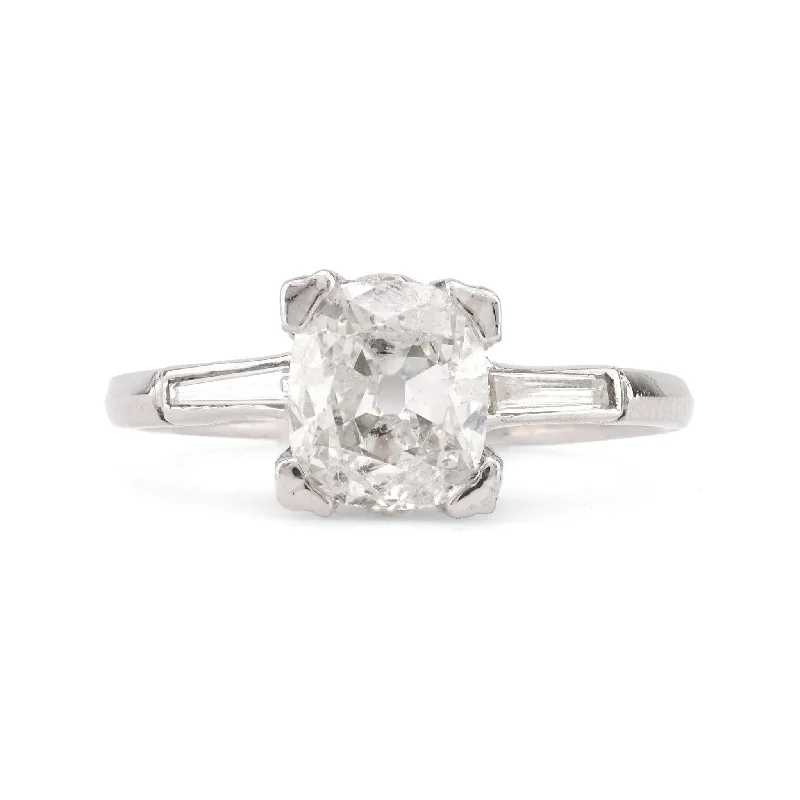 Women's engagement rings subtle-luxe-Mid Century GIA 1.3 Carat Cushion Cut Diamond Platinum Engagement Ring