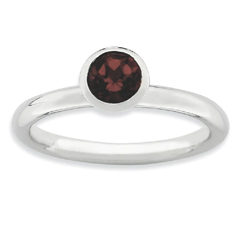 Women's rings bold-edge-5mm Round High Profile Sterling Silver w/Red Crystal Stack Ring