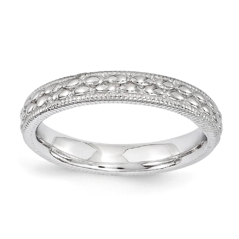 Women's rings quirky-chic-3.5mm Rhodium Plated Sterling Silver Stackable Patterned Band