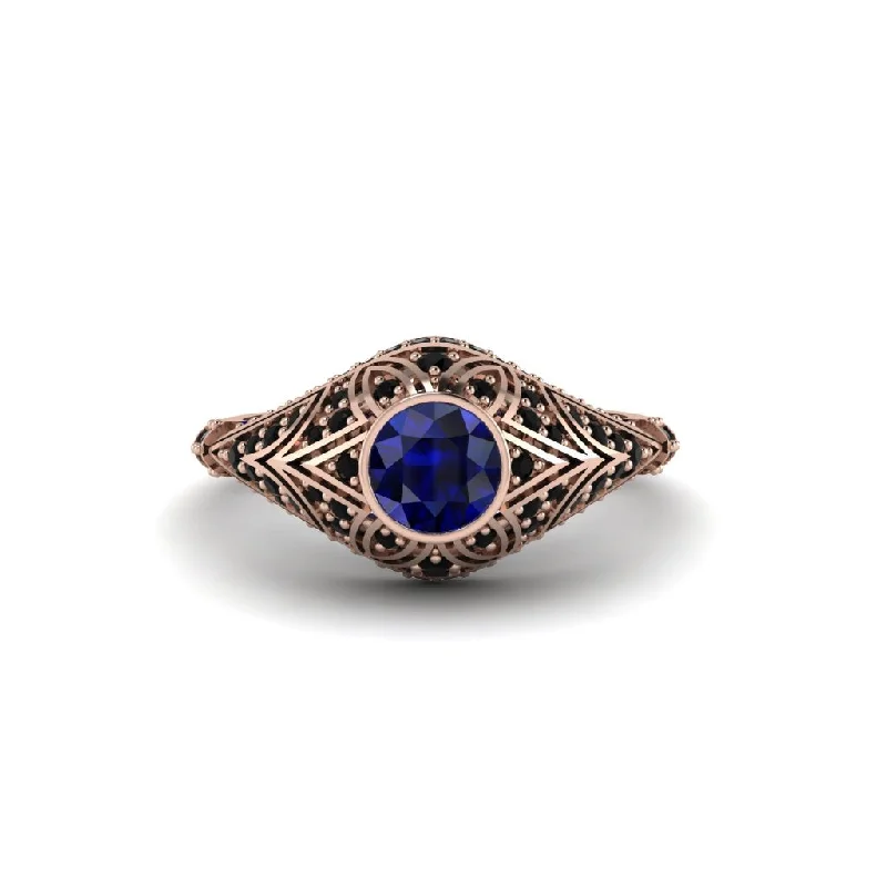 Women's engagement rings etched-shank-Sapphire Bezel Vintage Filigree Engagement Ring - Kendall No. 44