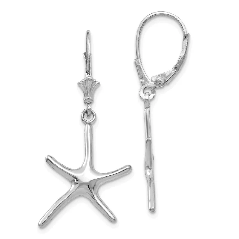 Women's earrings thin-hoop-Polished Pencil Starfish Lever Back Earrings in 14k White Gold