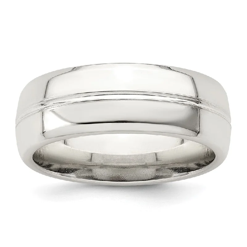 Women's rings bold-taper-Men's 7mm Sterling Silver Polished Grooved Standard Fit Band