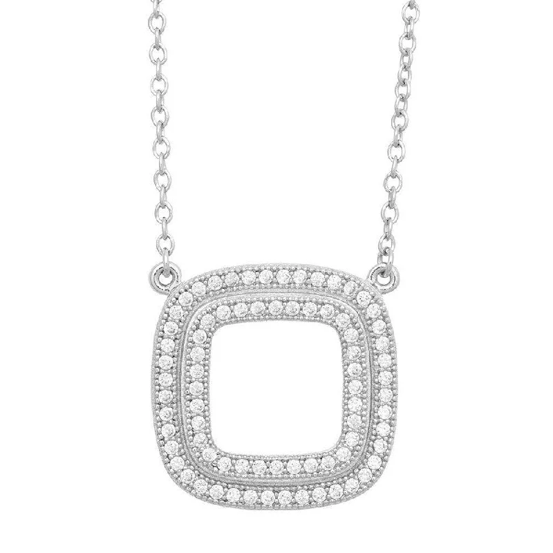 Women's necklaces triple-layer-Sterling Silver Open Micro Pave Square Necklace