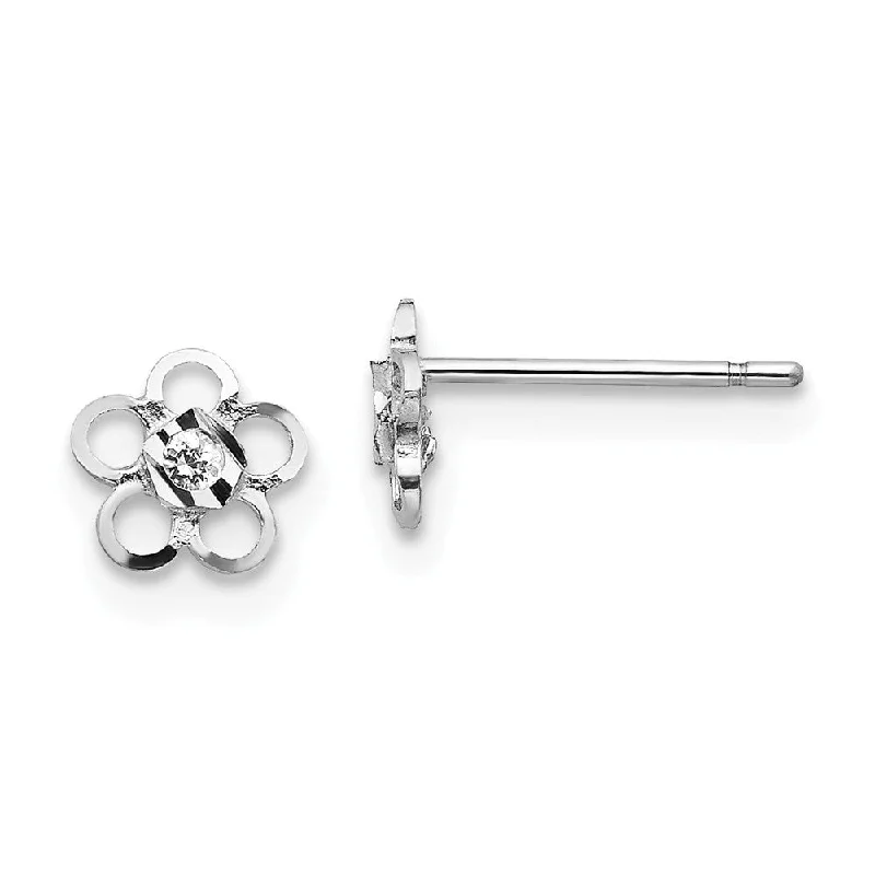 Women's earrings slender-silver-Kids 14k White Gold & CZ 6mm Flower Post Earrings