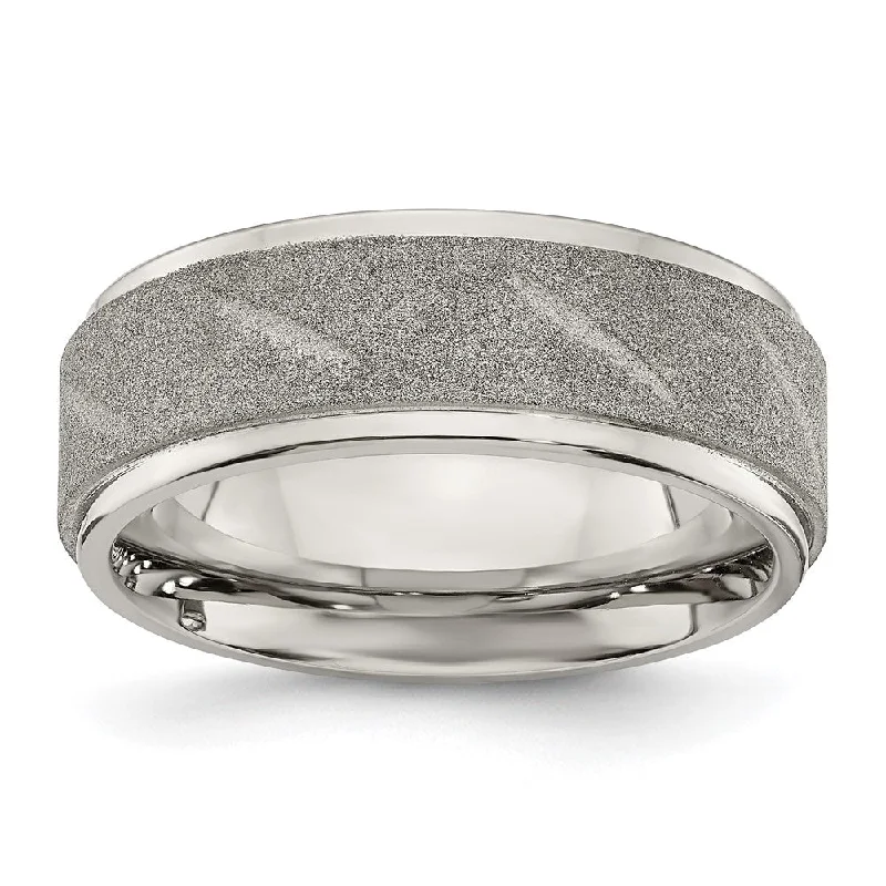 Women's rings heirloom-look-Men's 8mm Stainless Steel Stone Finish Diagonal Grooved Ridged Band