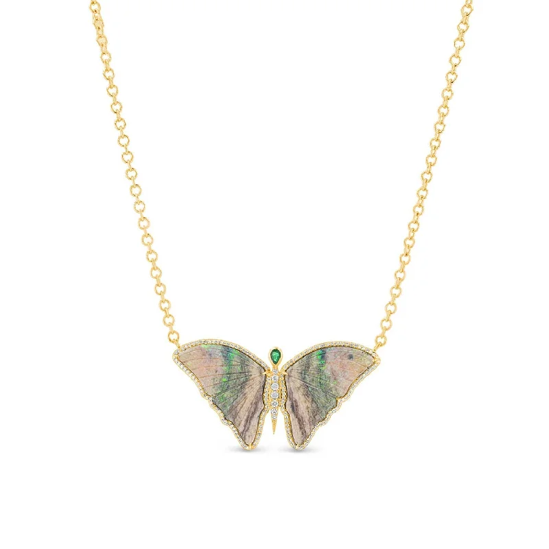 Women's necklaces fine-radiance-One of a Kind Australian Opal and Emerald Butterfly Necklace SNG00171