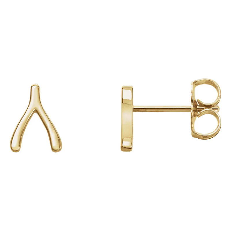 Women's earrings minimal-pearl-6 x 8mm (1/4 x 5/16 Inch) 14k Yellow Gold Tiny Wishbone Post Earrings