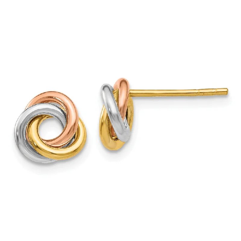 Women's earrings fine-silver-8mm Tri-Color Love Knot Earrings in 14k Gold