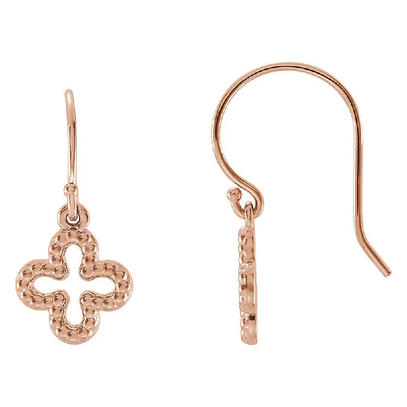 Women's earrings subtle-stud-10mm (3/8 Inch) 14k Rose Gold Small Beaded Clover Dangle Earrings