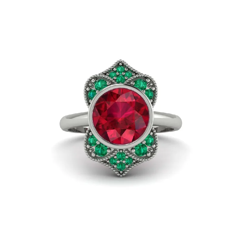 Women's engagement rings crafted-halo-Ruby Bezel Vintage-Inspired Engagement Ring - Olive No. 27