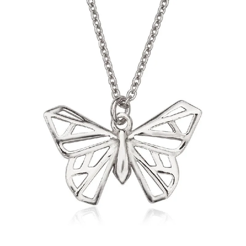 Women's necklaces shimmering-blush-Sterling Silver Open Origami Butterfly Necklace