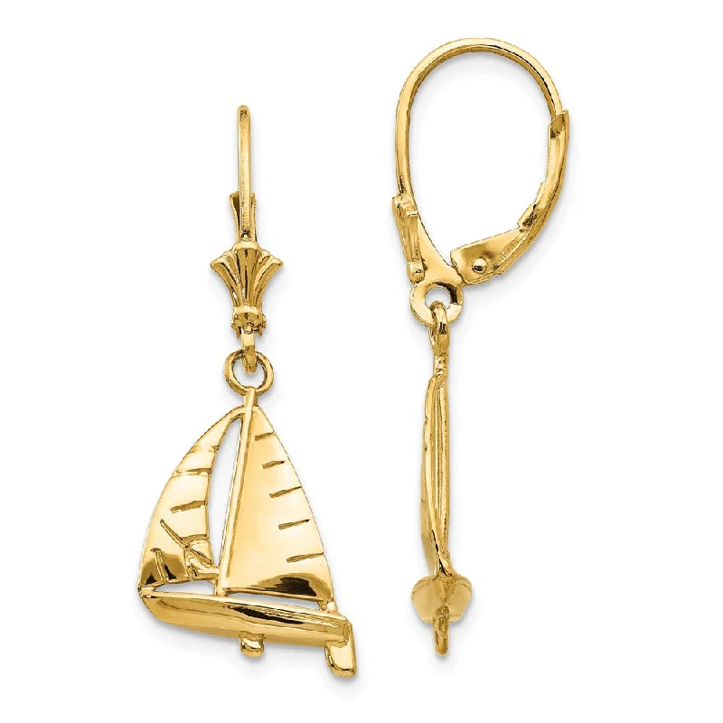 Women's earrings subtle-dot-Polished 3D Sailboat Lever Back Earrings in 14k Yellow Gold