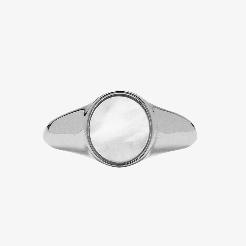 Women's rings twisted-metal-Mother of Pearl Signet Ring