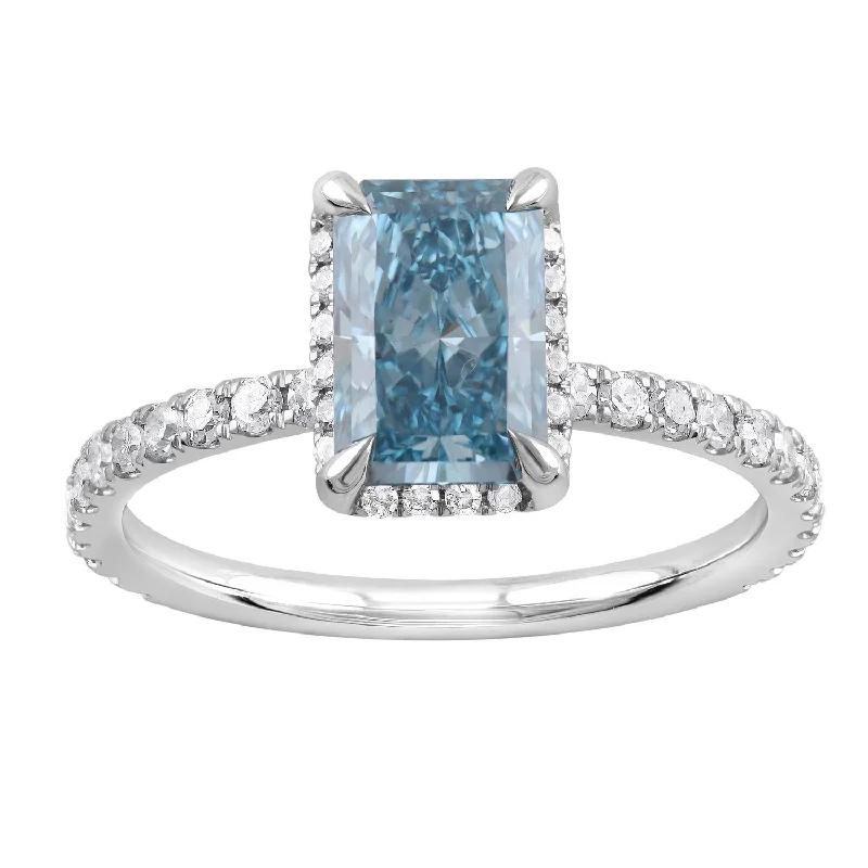 Women's engagement rings sculpted-setting-Signature EcoLove 2 CTW Fancy Blue Lab Grown Diamond Engagement Ring in 14KT White Gold