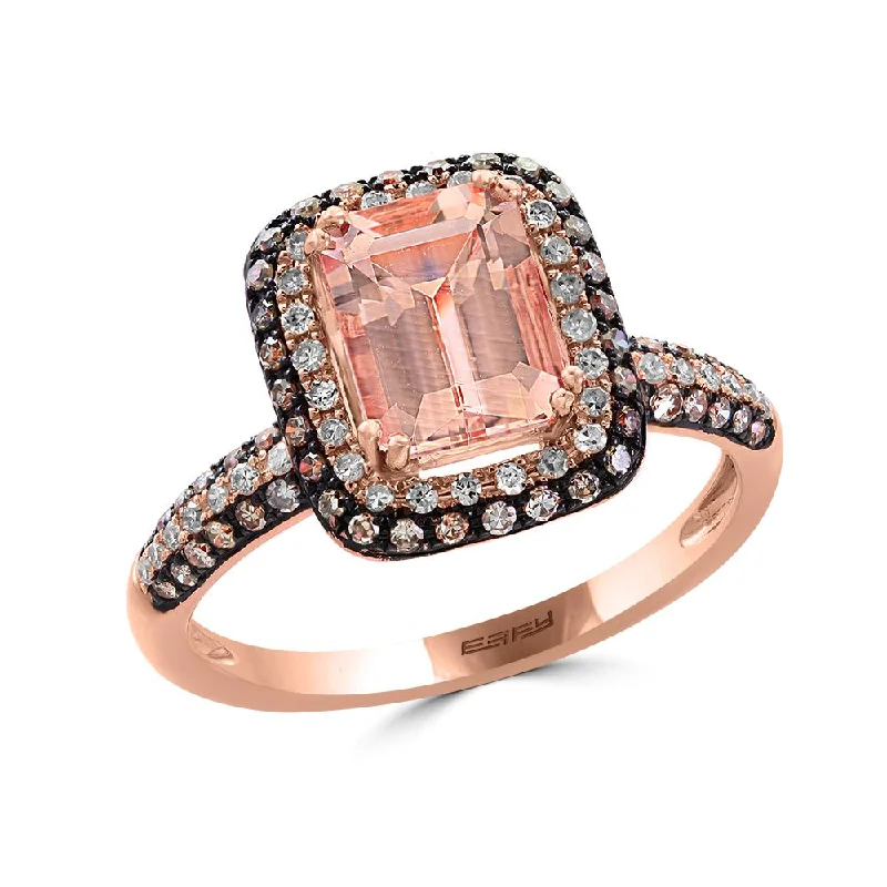 Women's engagement rings intricate-filigree-EFFY 8X6MM Emerald Shape Morganite and Diamond Gem Stone Halo Engagement Ring in 14KT Rose Gold