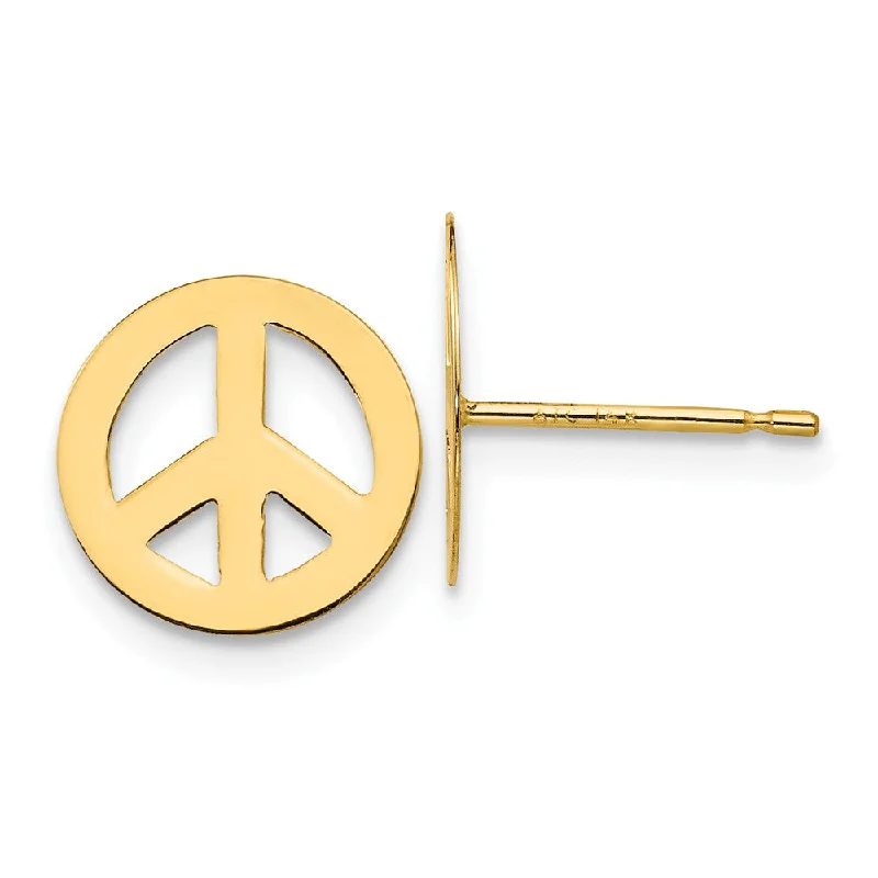 Women's earrings minimal-chain-10mm Peace Sign Post Earrings in 14k Yellow Gold