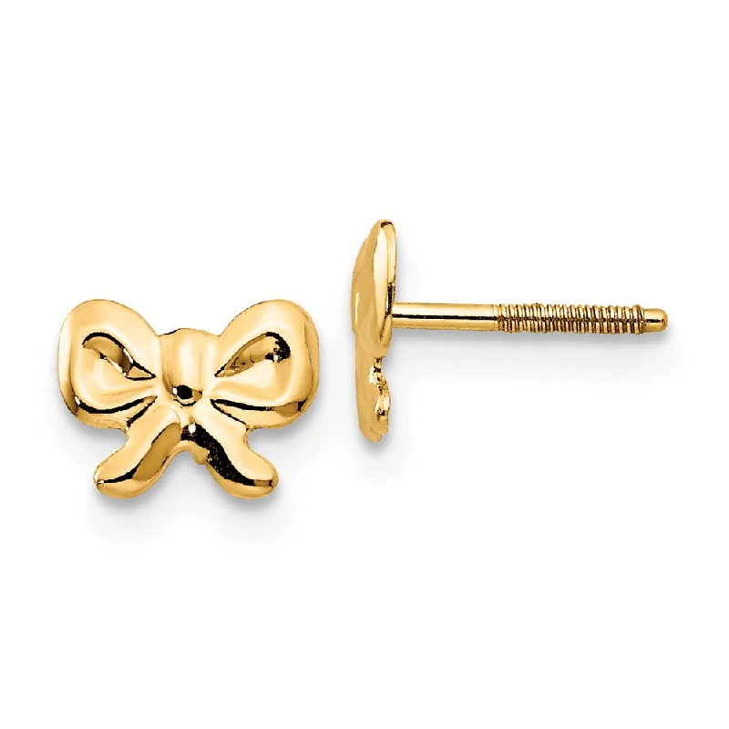 Women's earrings thin-silver-Kids Textured Bows Screw Back Earrings in 14k Yellow Gold