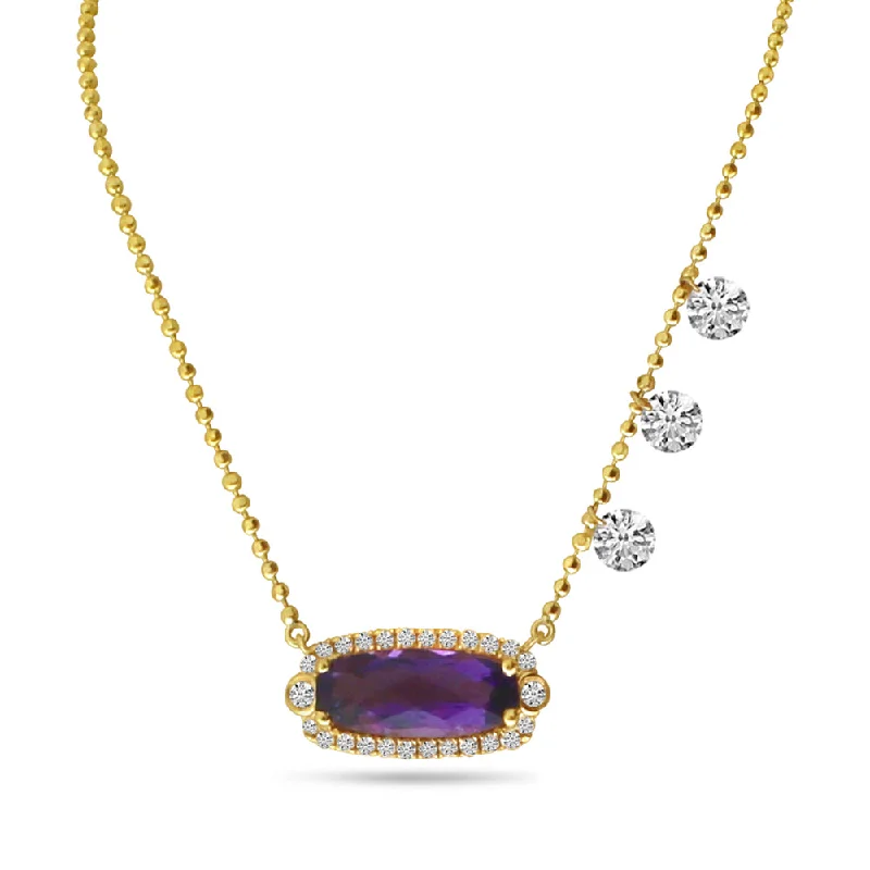 Women's necklaces soft-luxe-14K Yellow Gold Dashing Diamonds Oval Amethyst Semi Precious Necklace P4166W-18