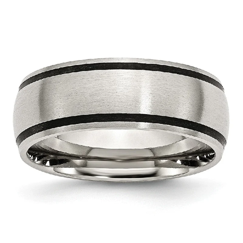 Women's rings vintage-revival-Stainless Steel & Black Rubber, 8mm Satin Standard Fit Band