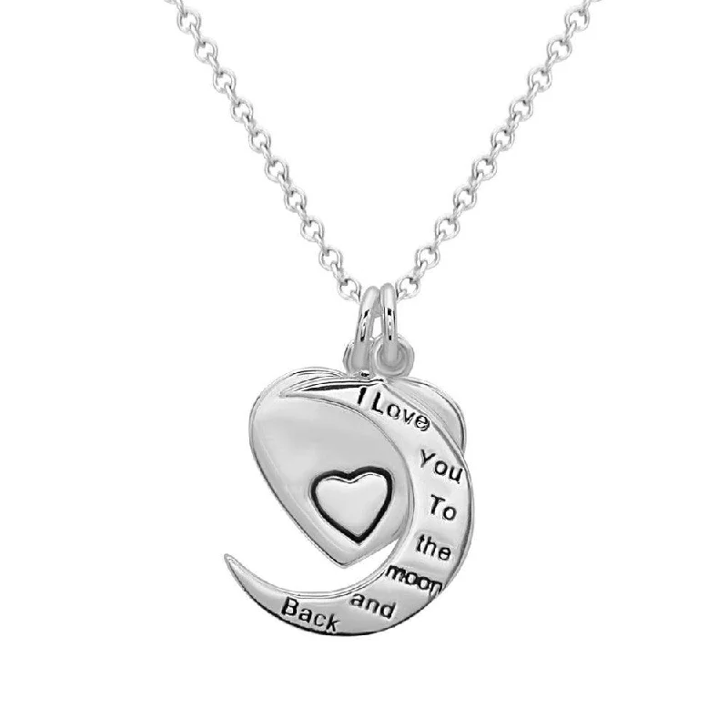 Women's necklaces whimsical-stone-Sterling Silver Crescent and Heart Charm Necklace