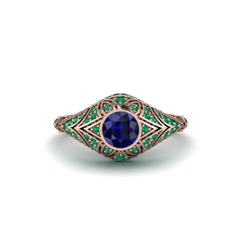 Women's engagement rings bold-titanium-Sapphire Bezel Vintage Filigree Engagement Ring - Kendall No. 29