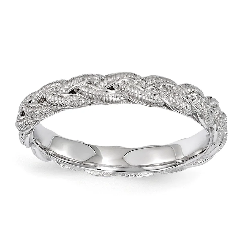 Women's rings futuristic-gem-3.5mm Rhodium Plated Sterling Silver Stackable Textured Twist Band