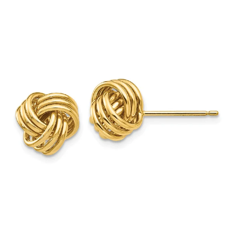 Women's earrings thin-hoop-8mm Ridged Love Knot Earrings in 14k Yellow Gold